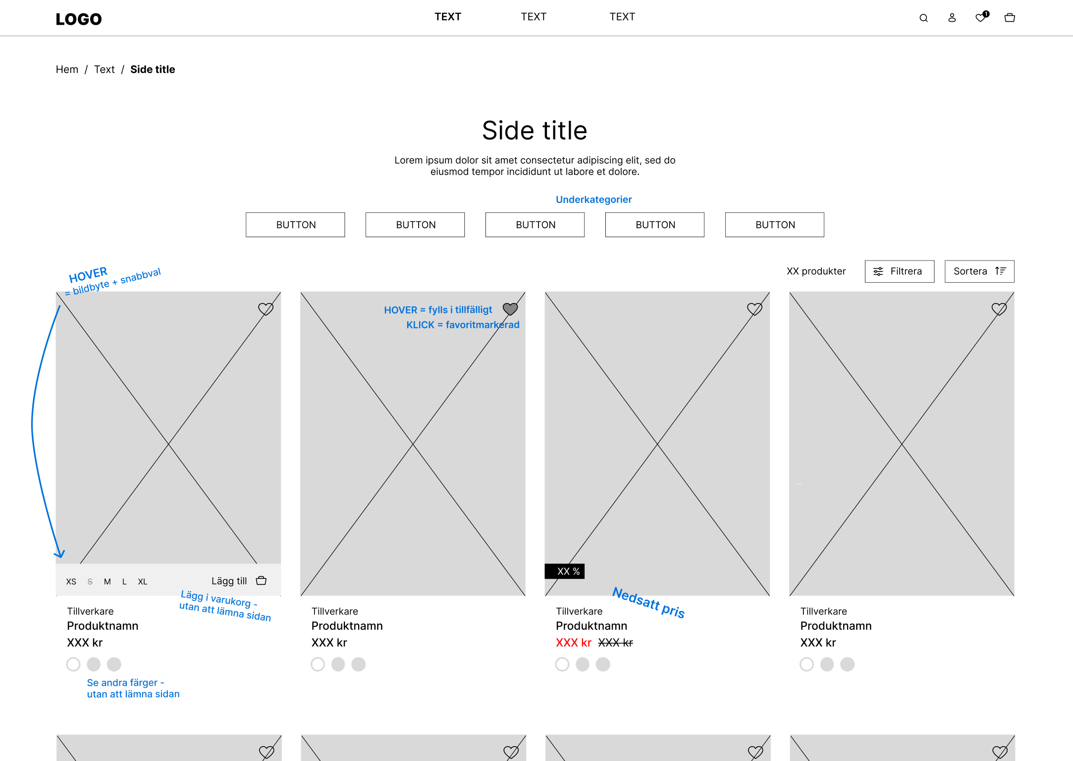 wireframe for Nordväg desktop